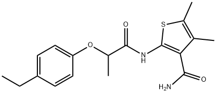 2-[2-(4-ethylphenoxy)propanoylamino]-4,5-dimethylthiophene-3-carboxamide Struktur