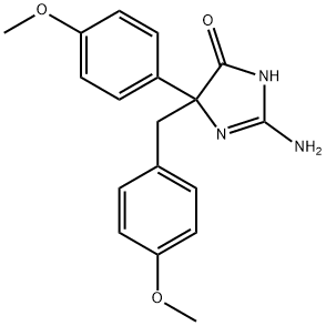 2-amino-5-(4-methoxyphenyl)-5-[(4-methoxyphenyl)methyl]-4,5-dihydro-1H-imidazol-4-one Struktur