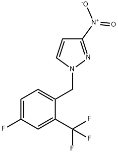 1-{[4-fluoro-2-(trifluoromethyl)phenyl]methyl}-3-nitro-1H-pyrazole Struktur