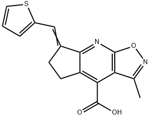 3-Methyl-7-thiophen-2-ylmethylene-6,7-dihydro-5H-cyclopenta[b]isoxazolo[4,5-e]pyridine-4-carboxylic acid Struktur