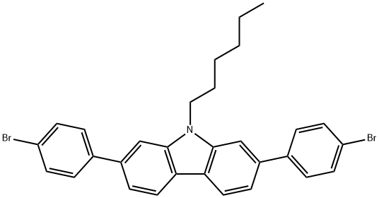 2,7-Bis(4-bromophenyl)-9-hexyl-9H-carbazole Struktur