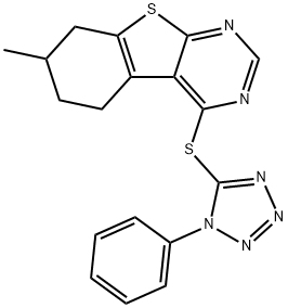 7-methyl-4-((1-phenyl-1H-tetrazol-5-yl)thio)-5,6,7,8-tetrahydrobenzo[4,5]thieno[2,3-d]pyrimidine Struktur