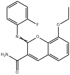 (Z)-8-ethoxy-2-((2-fluorophenyl)imino)-2H-chromene-3-carboxamide Struktur