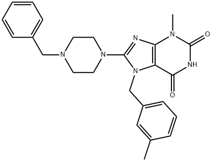 8-(4-benzylpiperazin-1-yl)-3-methyl-7-(3-methylbenzyl)-3,7-dihydro-1H-purine-2,6-dione Struktur