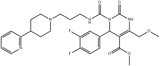 5-Pyrimidinecarboxylic acid, 6-(3,4-difluorophenyl)-1,2,3,6-tetrahydro-4-(methoxymethyl)-2-oxo-1-[[[3-[4-(2-pyridinyl)-1-piperidinyl]propyl]amino]carbonyl]-, methyl ester Struktur