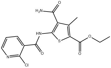 ethyl 4-carbamoyl-5-[(2-chloropyridine-3-carbonyl)amino]-3-methylthiophene-2-carboxylate Struktur