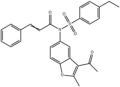 N-(3-acetyl-2-methylbenzofuran-5-yl)-N-((4-ethylphenyl)sulfonyl)cinnamamide Struktur