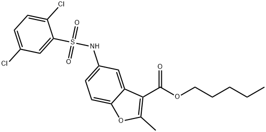 pentyl 5-((2,5-dichlorophenyl)sulfonamido)-2-methylbenzofuran-3-carboxylate Struktur