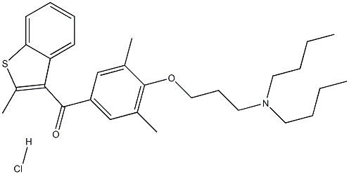 [4-[3-(dibutylamino)propoxy]-3,5-dimethyl-phenyl]-(2-methylbenzothiophen-3-yl)methanone hydrochloride Struktur