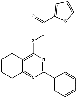 2-((2-phenyl-5,6,7,8-tetrahydroquinazolin-4-yl)thio)-1-(thiophen-2-yl)ethan-1-one Struktur