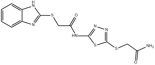 N-{5-[(2-amino-2-oxoethyl)sulfanyl]-1,3,4-thiadiazol-2-yl}-2-(1H-benzimidazol-2-ylsulfanyl)acetamide Struktur