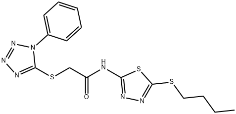 N-[5-(butylsulfanyl)-1,3,4-thiadiazol-2-yl]-2-[(1-phenyl-1H-tetrazol-5-yl)sulfanyl]acetamide Struktur