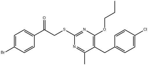 1-(4-BROMOPHENYL)-2-((5-(4-CHLOROBENZYL)-4-METHYL-6-PROPOXYPYRIMIDIN-2-YL)THIO)ETHANONE Struktur