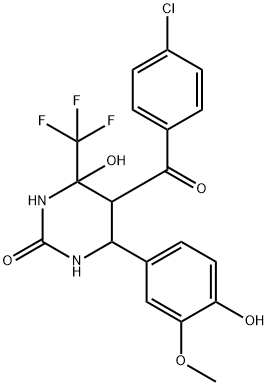 5-(4-chlorobenzoyl)-4-hydroxy-6-(4-hydroxy-3-methoxyphenyl)-4-(trifluoromethyl)tetrahydropyrimidin-2(1H)-one Struktur