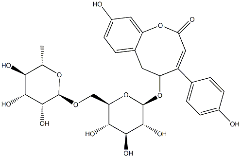 2H-1-Benzoxocin-2-one,5-[[6-O-(6-deoxy-a-L-mannopyranosyl)-b-D-glucopyranosyl]oxy]-5,6-dihydro-9-hydroxy-4-(4-hydroxyphenyl)- Struktur