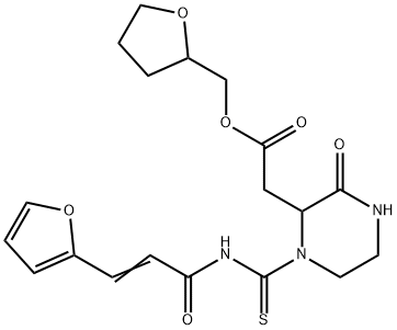 tetrahydro-2-furanylmethyl [1-({[3-(2-furyl)acryloyl]amino}carbonothioyl)-3-oxo-2-piperazinyl]acetate Struktur