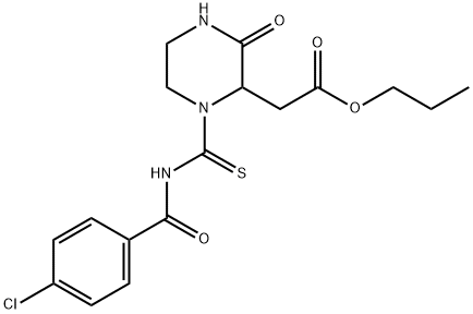 propyl (1-{[(4-chlorobenzoyl)amino]carbonothioyl}-3-oxo-2-piperazinyl)acetate Struktur