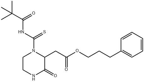 3-phenylpropyl (1-{[(2,2-dimethylpropanoyl)amino]carbonothioyl}-3-oxo-2-piperazinyl)acetate Struktur