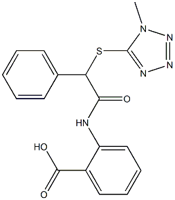 2-[[2-(1-methyltetrazol-5-yl)sulfanyl-2-phenylacetyl]amino]benzoic acid Struktur