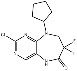 2-chloro-9-cyclopentyl-7,7-difluoro-5,8-dihydropyrimido[4,5-b][1,4]diazepin-6-one Struktur