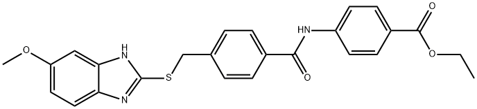 ethyl 4-[[4-[(6-methoxy-1H-benzimidazol-2-yl)sulfanylmethyl]benzoyl]amino]benzoate Struktur