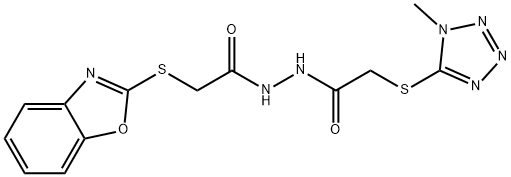 N'-[2-(1,3-benzoxazol-2-ylsulfanyl)acetyl]-2-(1-methyltetrazol-5-yl)sulfanylacetohydrazide Struktur