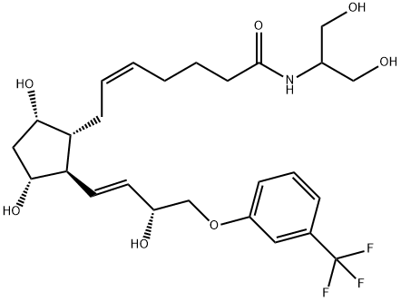 (Z)-7-[(1R,2R,3R,5S)-3,5-dihydroxy-2-[(E,3R)-3-hydroxy-4-[3-(trifluoromethyl)phenoxy]but-1-enyl]cyclopentyl]-N-(1,3-dihydroxypropan-2-yl)hept-5-enamide Struktur