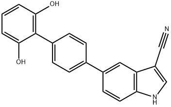 5-{2',6'-dihydroxy-[1,1'-biphenyl]-4-yl}-1H-indole-3-carbonitrile Struktur