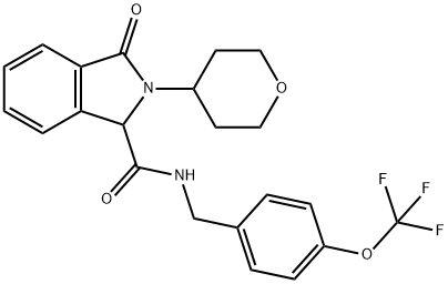 2,3-Dihydro-3-oxo-2-(tetrahydro-2H-pyran-4-yl)-N-[[4-(trifluoromethoxy)phenyl]methyl]-1H-Isoindole-1-carboxamide Struktur