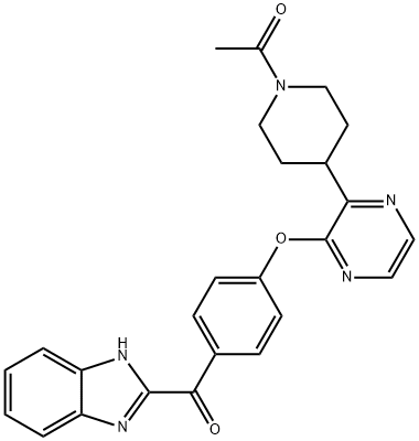 1-[4-[3-[4-(1H-benzimidazole-2-carbonyl)phenoxy]pyrazin-2-yl]piperidin-1-yl]ethanone Struktur