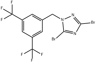 1-{[3,5-bis(trifluoromethyl)phenyl]methyl}-3,5-dibromo-1H-1,2,4-triazole Struktur