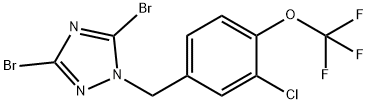 3,5-dibromo-1-{[3-chloro-4-(trifluoromethoxy)phenyl]methyl}-1H-1,2,4-triazole Struktur