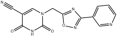 2,4-Dioxo-1-(3-pyridin-3-yl-[1,2,4]oxadiazol-5-ylmethyl)-1,2,3,4-tetrahydro-pyrimidine-5-carbonitrile Struktur