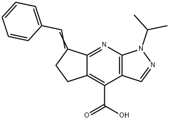 7-Benzylidene-1-isopropyl-1,5,6,7-tetrahydro-1,2,8-triaza-s-indacene-4-carboxylic acid Struktur