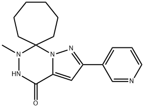 6-methyl-2-(pyridin-3-yl)-5,6-dihydro-4H-spiro[cycloheptane-1,7-pyrazolo[1,5-d][1,2,4]triazine]-4-one Struktur