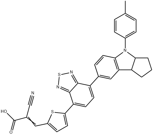 (E)-2-cyano-3-(5-(7-(4-(p-tolyl)-1,2,3,3a,4,8b-hexahydrocyclopenta[b]indol-7-yl)benzo[c][1,2,5]thiadiazol-4-yl)thiophen-2-yl)acrylic acid Struktur