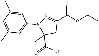 1-(3,5-dimethylphenyl)-3-(ethoxycarbonyl)-5-methyl-4,5-dihydro-1H-pyrazole-5-carboxylic acid Struktur