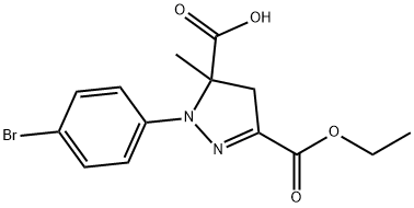 1-(4-bromophenyl)-3-(ethoxycarbonyl)-5-methyl-4,5-dihydro-1H-pyrazole-5-carboxylic acid Struktur