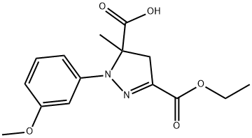 3-(ethoxycarbonyl)-1-(3-methoxyphenyl)-5-methyl-4,5-dihydro-1H-pyrazole-5-carboxylic acid Struktur