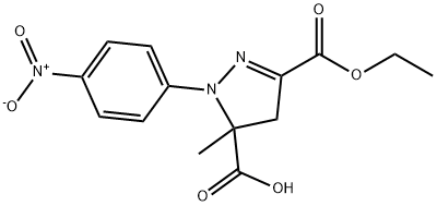 3-(ethoxycarbonyl)-5-methyl-1-(4-nitrophenyl)-4,5-dihydro-1H-pyrazole-5-carboxylic acid Struktur