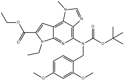 ethyl 4-(tert-butoxycarbonyl(2,4-dimethoxybenzyl)amino)-6-ethyl-1-methyl-1,6-dihydroimidazo[4,5-d]pyrrolo[2,3-b]pyridine-7-carboxylate Struktur