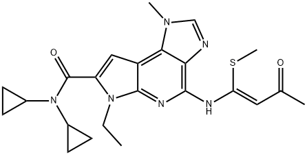 (Z)-N,N-dicyclopropyl-6-ethyl-1-methyl-4-(1-(methylthio)-3-oxobut-1-enylamino)-1,6-dihydroimidazo[4,5-d]pyrrolo[2,3-b]pyridine-7-carboxamide Struktur