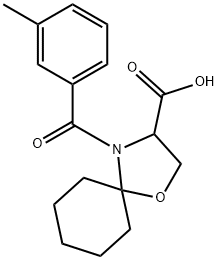 4-(3-methylbenzoyl)-1-oxa-4-azaspiro[4.5]decane-3-carboxylic acid Struktur