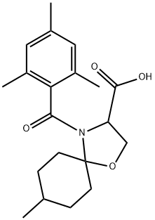 8-methyl-4-(2,4,6-trimethylbenzoyl)-1-oxa-4-azaspiro[4.5]decane-3-carboxylic acid Struktur