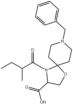 8-benzyl-4-(2-methylbutanoyl)-1-oxa-4,8-diazaspiro[4.5]decane-3-carboxylic acid Struktur