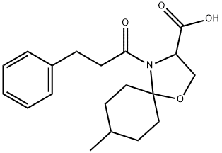 8-methyl-4-(3-phenylpropanoyl)-1-oxa-4-azaspiro[4.5]decane-3-carboxylic acid Struktur