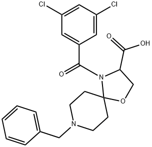 8-benzyl-4-(3,5-dichlorobenzoyl)-1-oxa-4,8-diazaspiro[4.5]decane-3-carboxylic acid Struktur