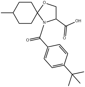 4-(4-tert-butylbenzoyl)-8-methyl-1-oxa-4-azaspiro[4.5]decane-3-carboxylic acid Struktur