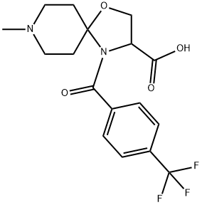 8-methyl-4-[4-(trifluoromethyl)benzoyl]-1-oxa-4,8-diazaspiro[4.5]decane-3-carboxylic acid Struktur