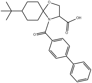 4-{[1,1-biphenyl]-4-carbonyl}-8-tert-butyl-1-oxa-4-azaspiro[4.5]decane-3-carboxylic acid Struktur